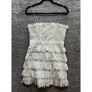 Vintage‎ Andrew Gn Runway Cotton Cocktail Dress Women's M Ivory Tiered Ruffle